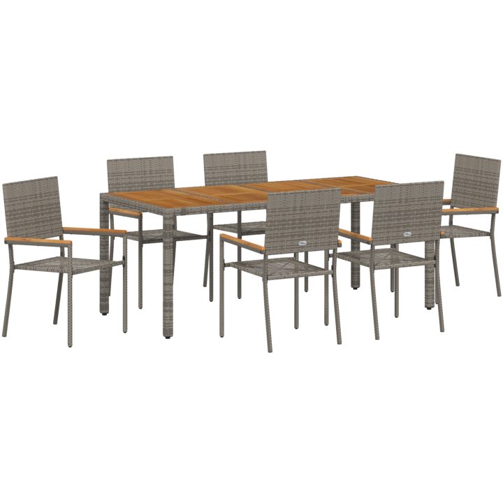 7-delat trädgårdsmöbelset Grå Poly Rattan vidaXL 6 - Sits – bild 2