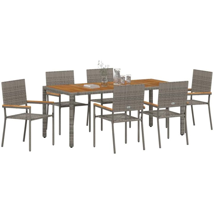 7-delat trädgårdsmöbelset Grå Poly Rattan vidaXL 6 - Sits – bild 3