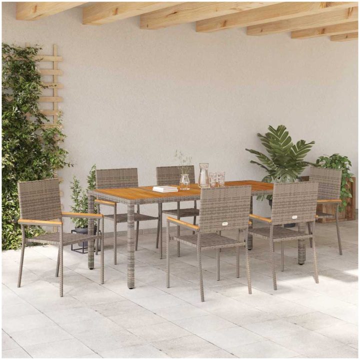 7-delat trädgårdsmöbelset Grå Poly Rattan vidaXL 6 - Sits – bild 4