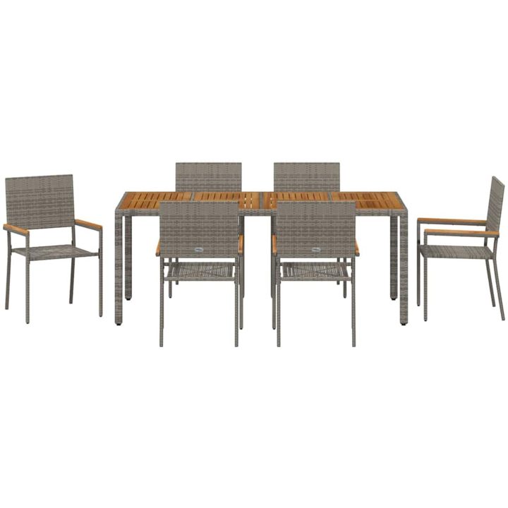 7-delat trädgårdsmöbelset Grå Poly Rattan vidaXL 6 - Sits – bild 7