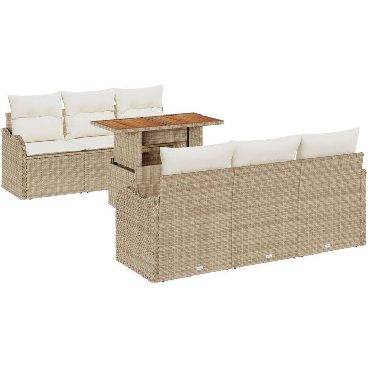 7 Delat Trädgårdsmöbelset med Kuddar Beige Poly Rottning vidaXL Stor – bild 2