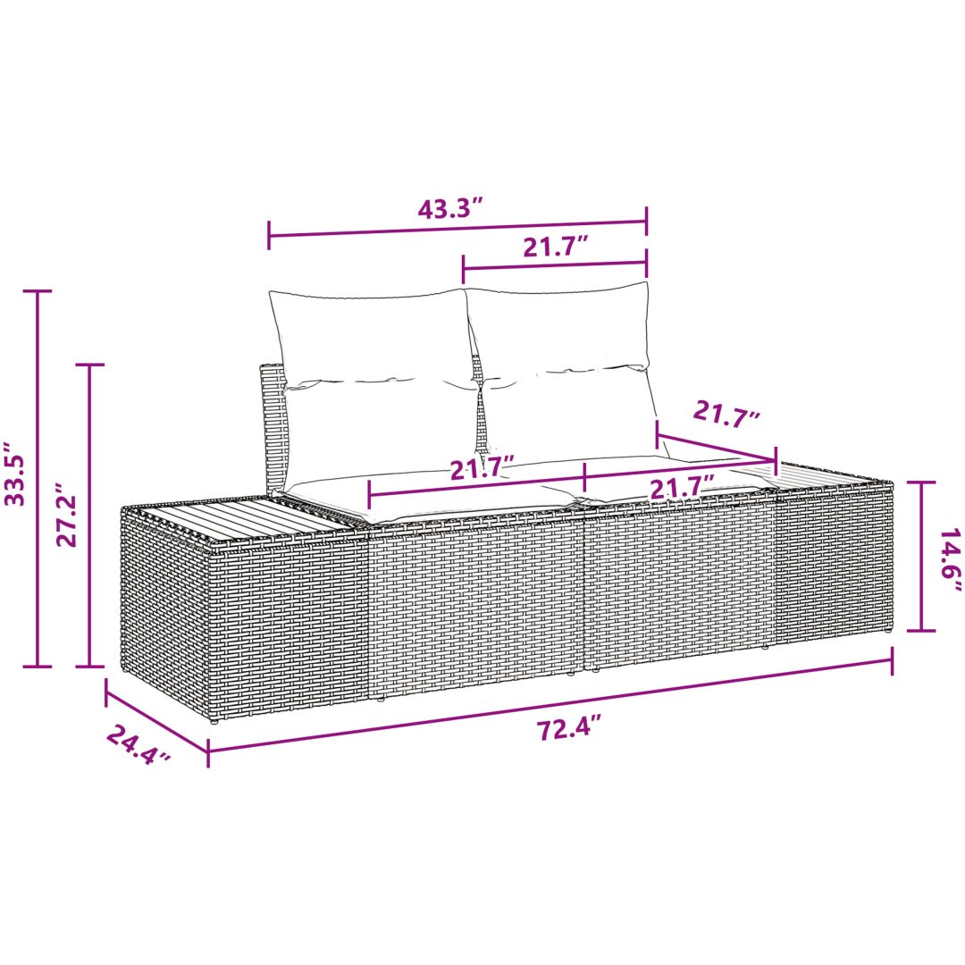 7-delat trädgårdsmöbelset med kuddar i grå poly-rattan vidaXL 100 x 55 x 73 cm – bild 12