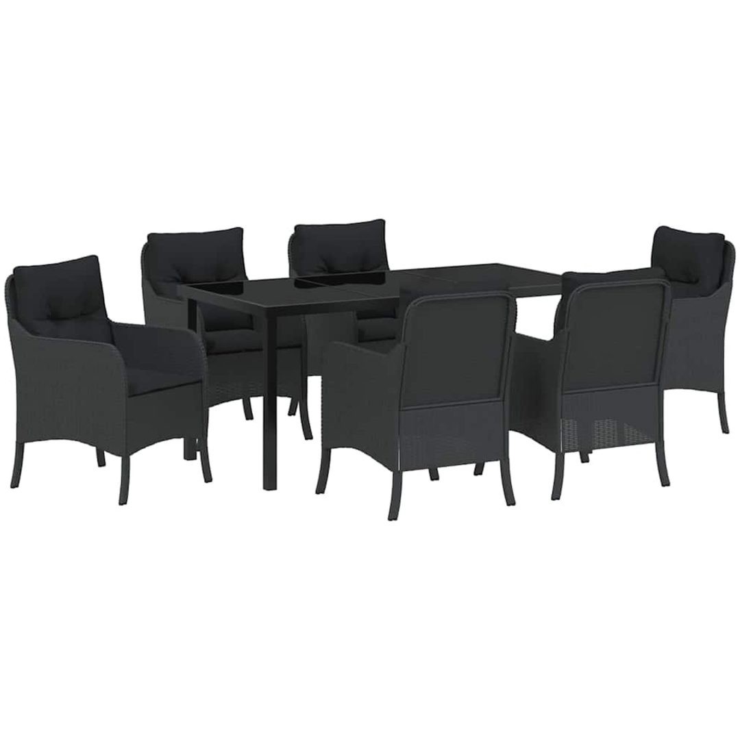 7-delat trädgårdsmöbelset med kuddar Svart Poly Rattan vidaXL 200 x 80 x 73 cm – bild 2