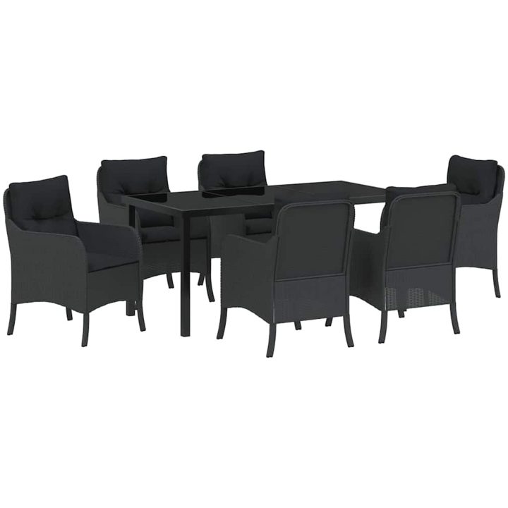 7-delat trädgårdsmöbelset med kuddar Svart Poly Rattan vidaXL 200 x 80 x 73 cm – bild 2