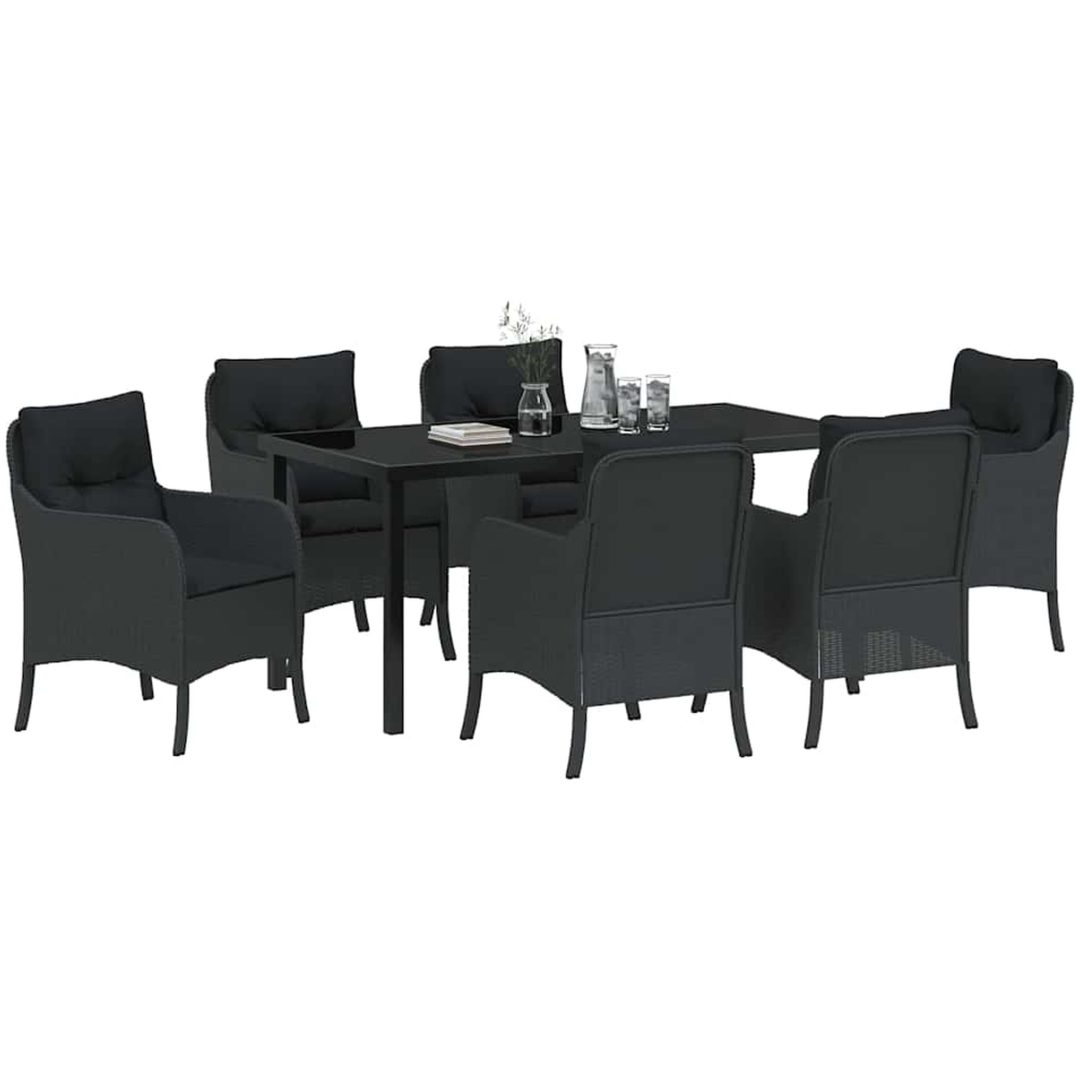 7-delat trädgårdsmöbelset med kuddar Svart Poly Rattan vidaXL 200 x 80 x 73 cm – bild 3