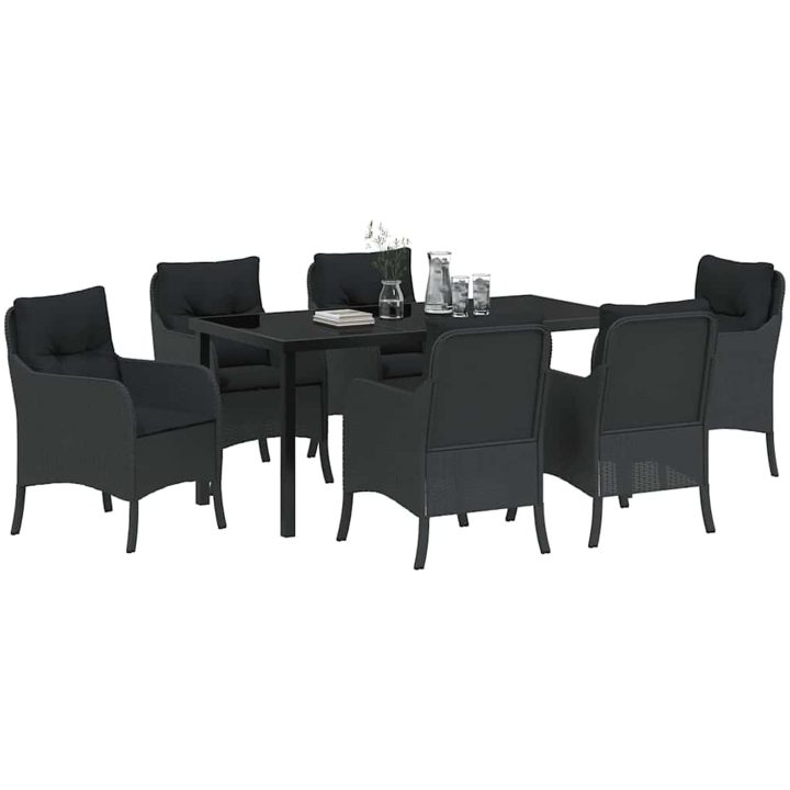 7-delat trädgårdsmöbelset med kuddar Svart Poly Rattan vidaXL 200 x 80 x 73 cm – bild 3