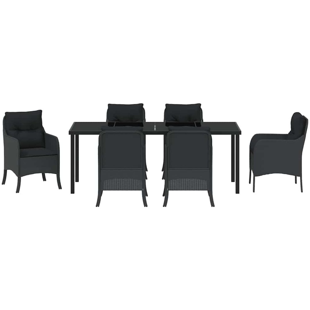 7-delat trädgårdsmöbelset med kuddar Svart Poly Rattan vidaXL 200 x 80 x 73 cm – bild 6