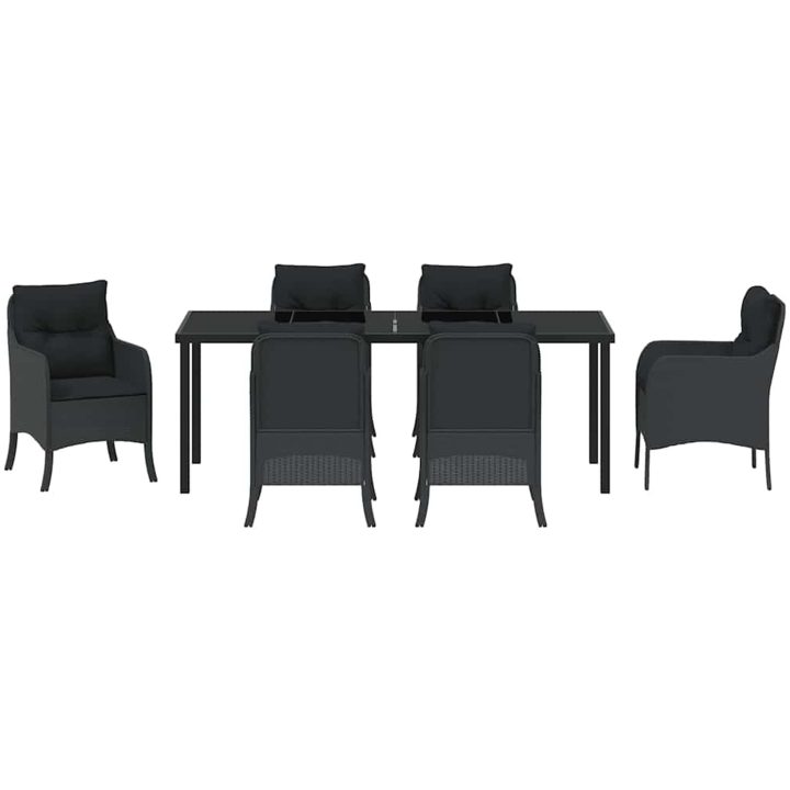 7-delat trädgårdsmöbelset med kuddar Svart Poly Rattan vidaXL 200 x 80 x 73 cm – bild 6