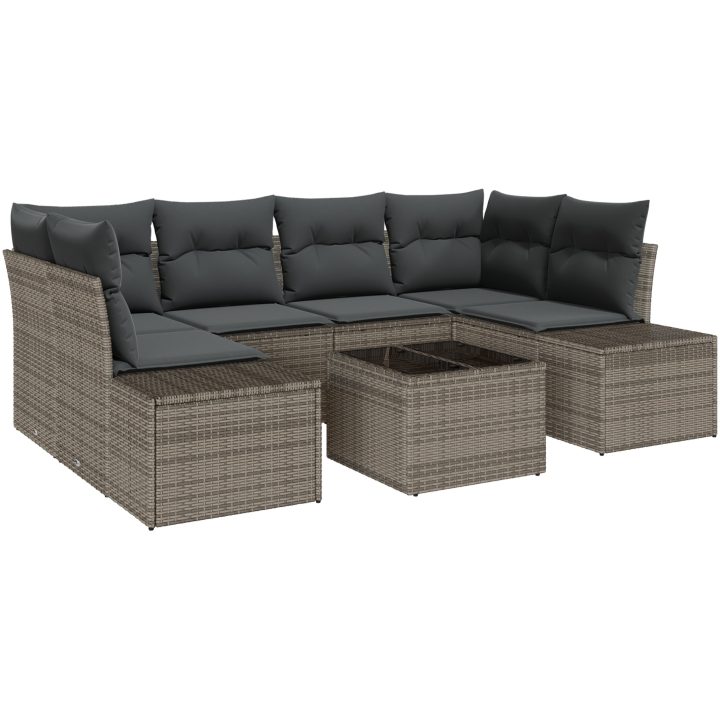 7-delat trädgårdsofa set med kuddar grå polyrotting vidaXL 55 x 55 x 37 cm – bild 2