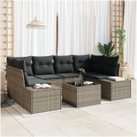 7-delat trädgårdsofa set med kuddar grå polyrotting vidaXL