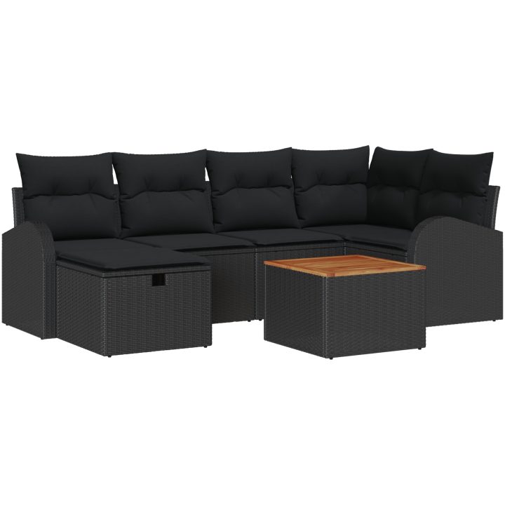 7-delat Trädgårdsofa Set med Kuddar Svart Poly Rattan vidaXL Stor – bild 2