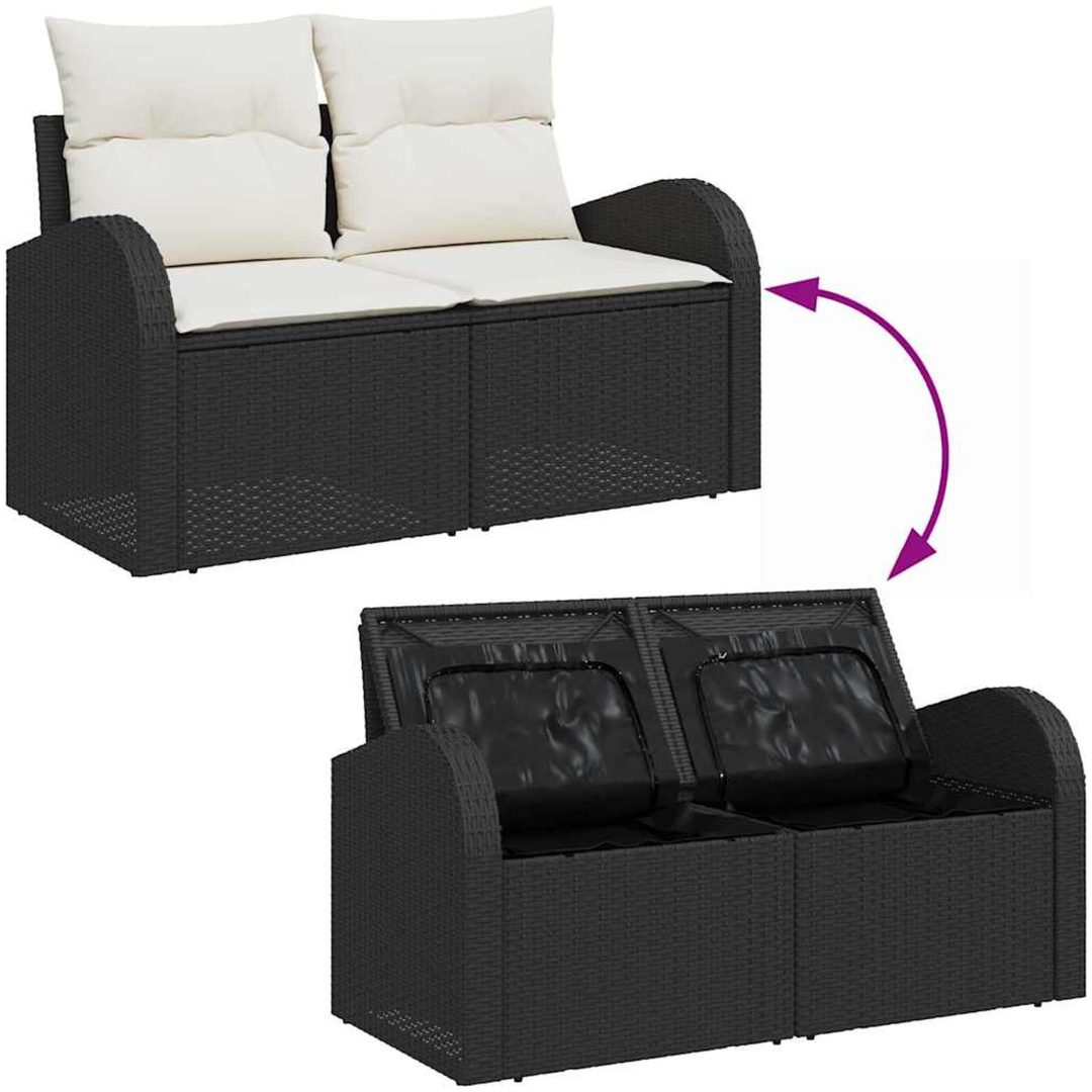 7-delat trädgårdsofaset med kuddar Svart Poly Rattan vidaXL Stor – bild 11