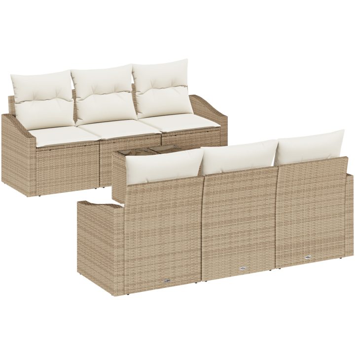 7-delat trädgårdsoff-set med kuddar Beige Konstrotting vidaXL 55 x 55 x 37 cm – bild 2
