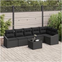7-delat trädgårdsoff-set med kuddar Beige Poly Rattan vidaXL