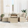 7-delat trädgårdsoff set med kuddar beige poly rattan vidaXL Större – miniatyr 3