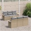 7-delat trädgårdsoff-set med kuddar Beige Poly Rotting vidaXL 55 x 55 x 37 cm – miniatyr 3