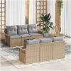 7-delat trädgårdsoff-set med kuddar Beige Poly Rotting vidaXL 55 x 55 x 37 cm – miniatyr 1