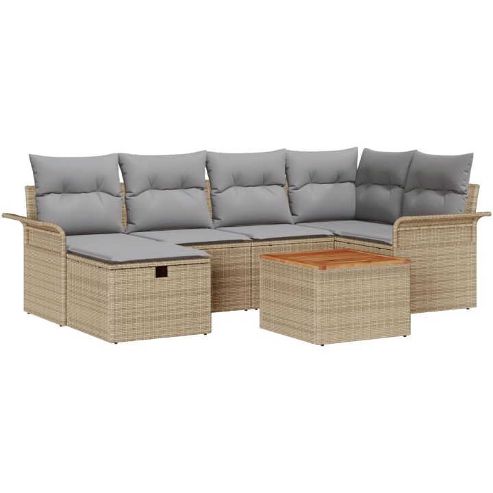 7-delat trädgårdsoff-set med kuddar beige poly-rotting vidaXL Stor – bild 2