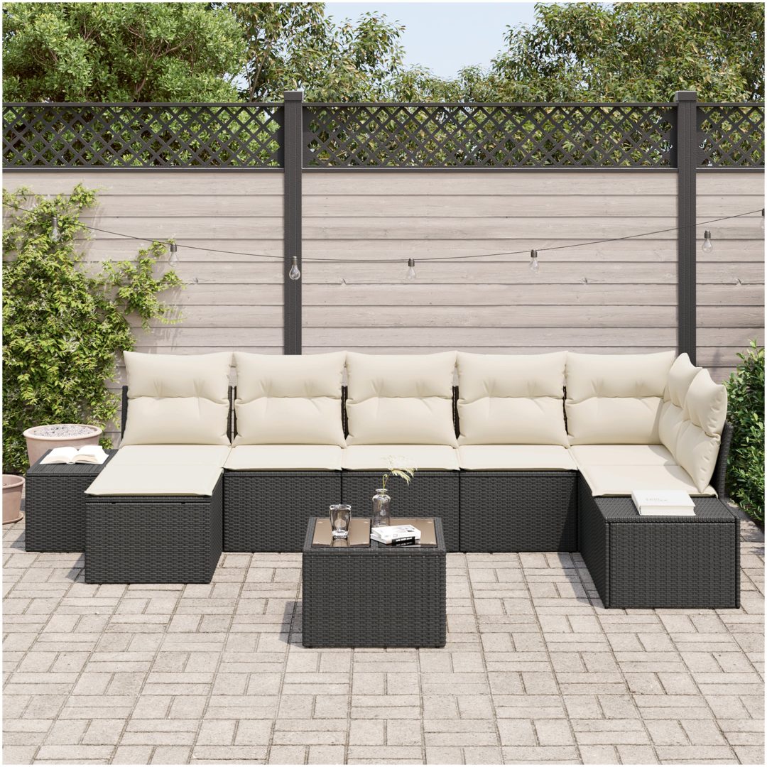 7-delat trädgårdsoff set med kuddar, brun konstrotting vidaXL 55 x 55 x 37 cm – bild 3