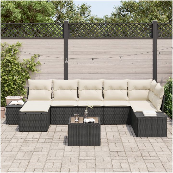 7-delat trädgårdsoff set med kuddar, brun konstrotting vidaXL 55 x 55 x 37 cm – bild 3