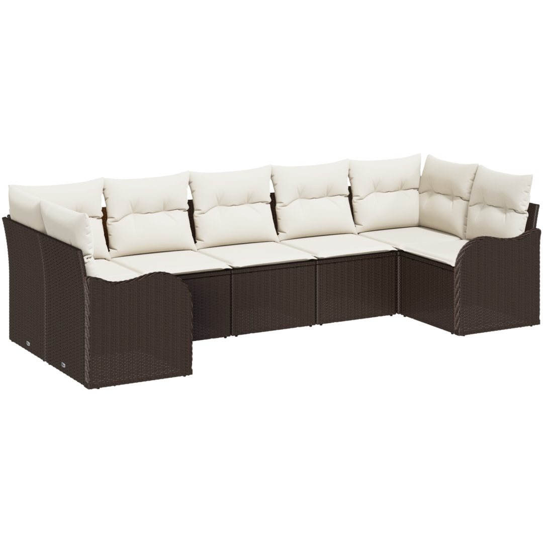 7-delat trädgårdsoff-set med kuddar brun poly rattan vidaXL Stor – bild 2