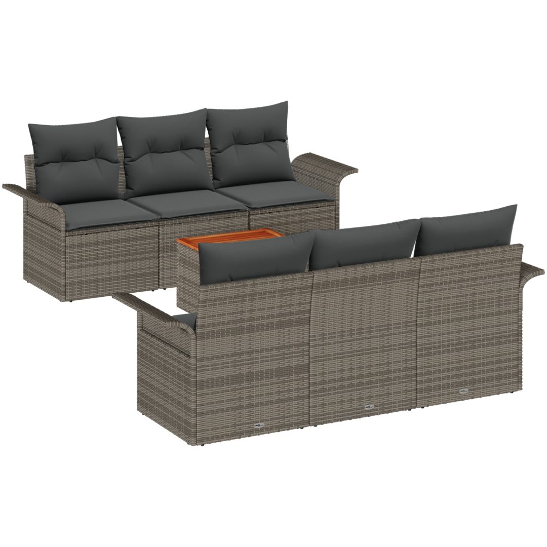 7-delat Trädgårdsoff-set med kuddar Grå Poly Rattan Akacia vidaXL Large – bild 2