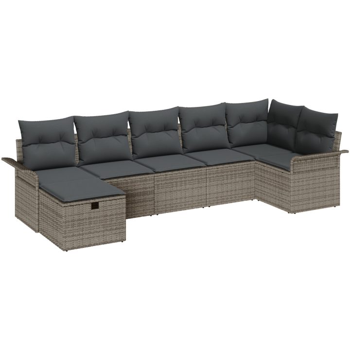 7-delat trädgårdsoff-set med kuddar grå poly rattan vidaXL 297,5 x 132,5 x 85 cm – bild 2