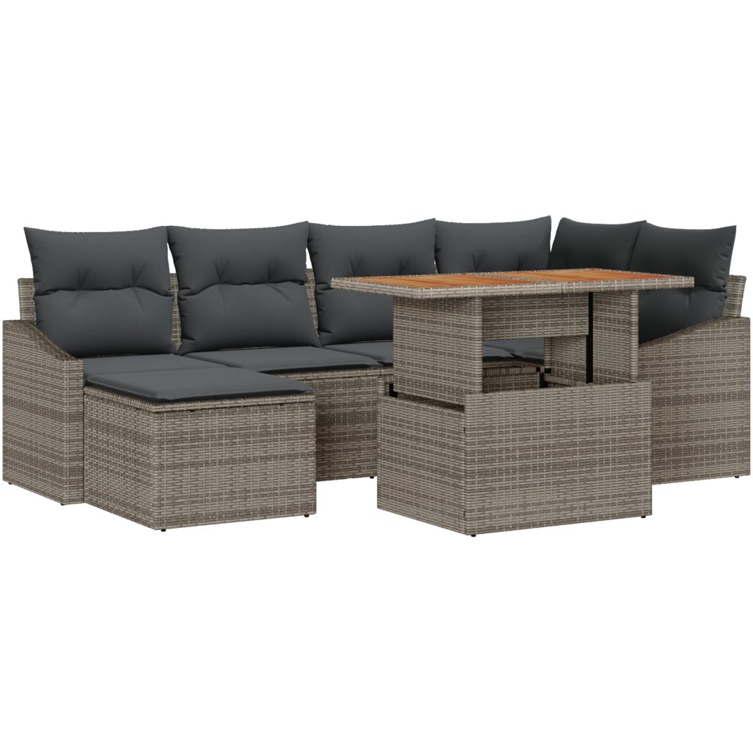 7-delat trädgårdsoff-set med kuddar i grå poly rattan vidaXL 100 x 55 x 73 cm – bild 2
