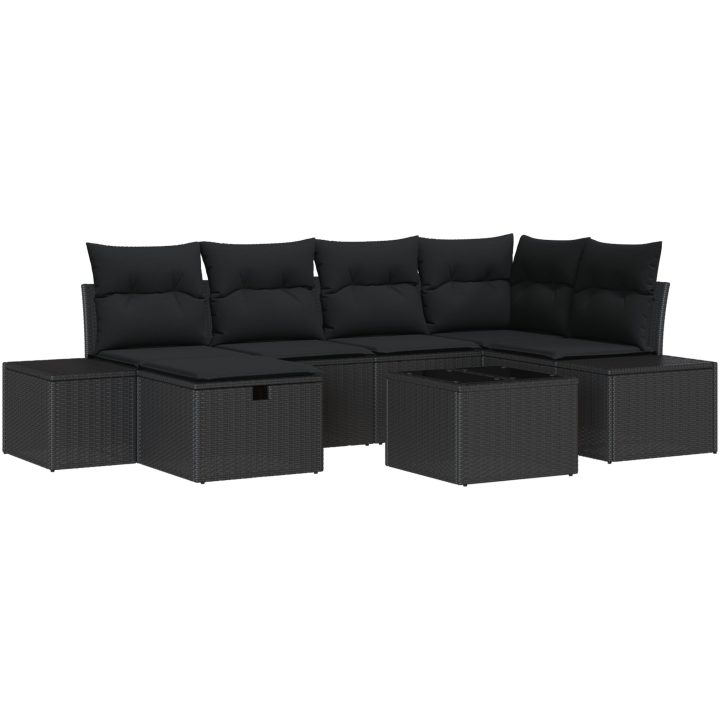 7-delat trädgårdsoff-set med kuddar i svart poly rattan vidaXL 55 x 55 x 37 cm – bild 2