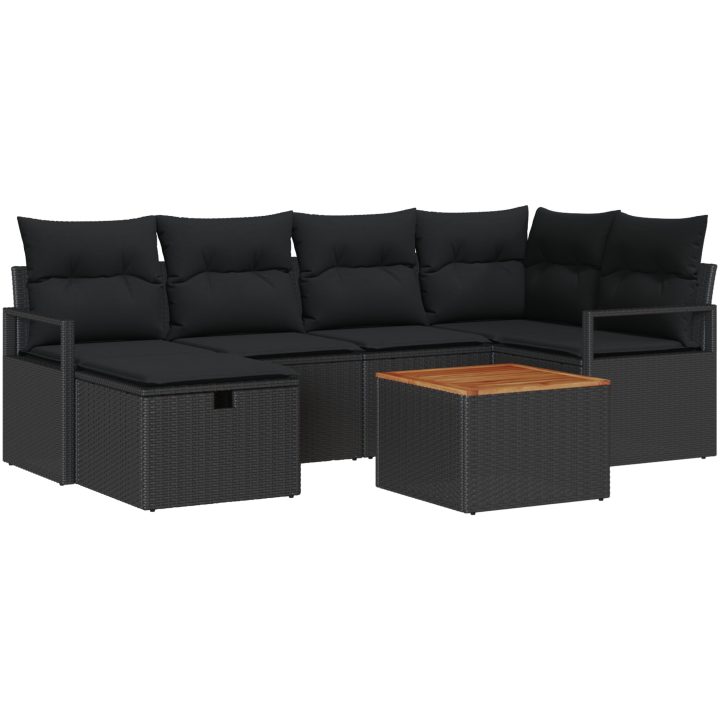 7-delat Trädgårdsoff set med kuddar i svart polyrotting vidaXL Medium – bild 2