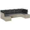 7-delat trädgårdsoff-set med kuddar Ljusgrå Poly Rattan vidaXL 289 x 154 x 85 cm – miniatyr 2