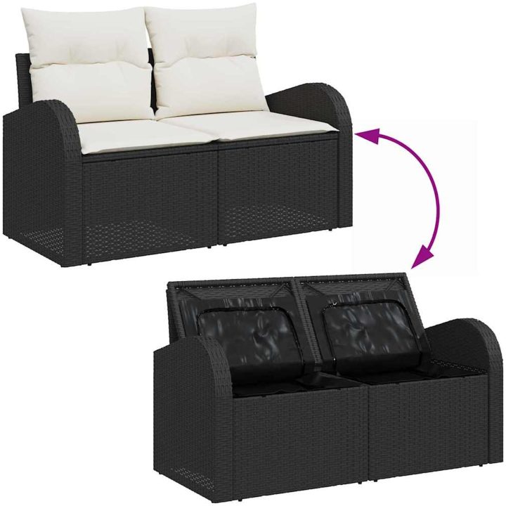 7-delat trädgårdsoff set med kuddar Svart poly konstrotting vidaXL Stor – bild 12