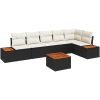7-delat trädgårdsoff set med kuddar svart poly rattan akacia vidaXL 55 x 55 x 37 cm – miniatyr 2