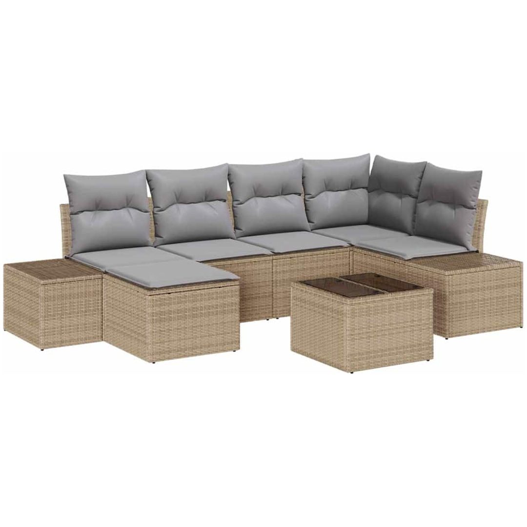 7-delat Trädgårdsoff set med kuddar, svart poly rattan vidaXL 264 x 154 x 85 cm – bild 2