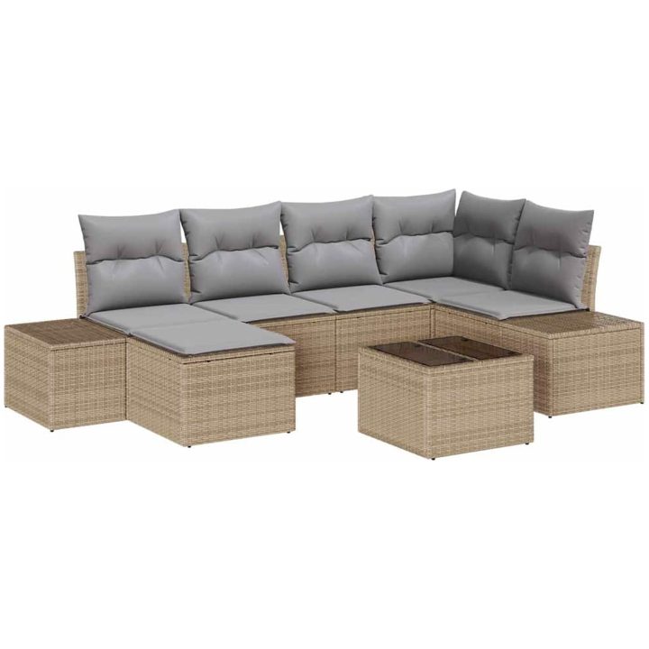 7-delat Trädgårdsoff set med kuddar, svart poly rattan vidaXL 264 x 154 x 85 cm – bild 2