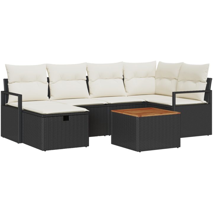 7-delat trädgårdsoff-set med kuddar svart poly rattan vidaXL Stor – bild 2