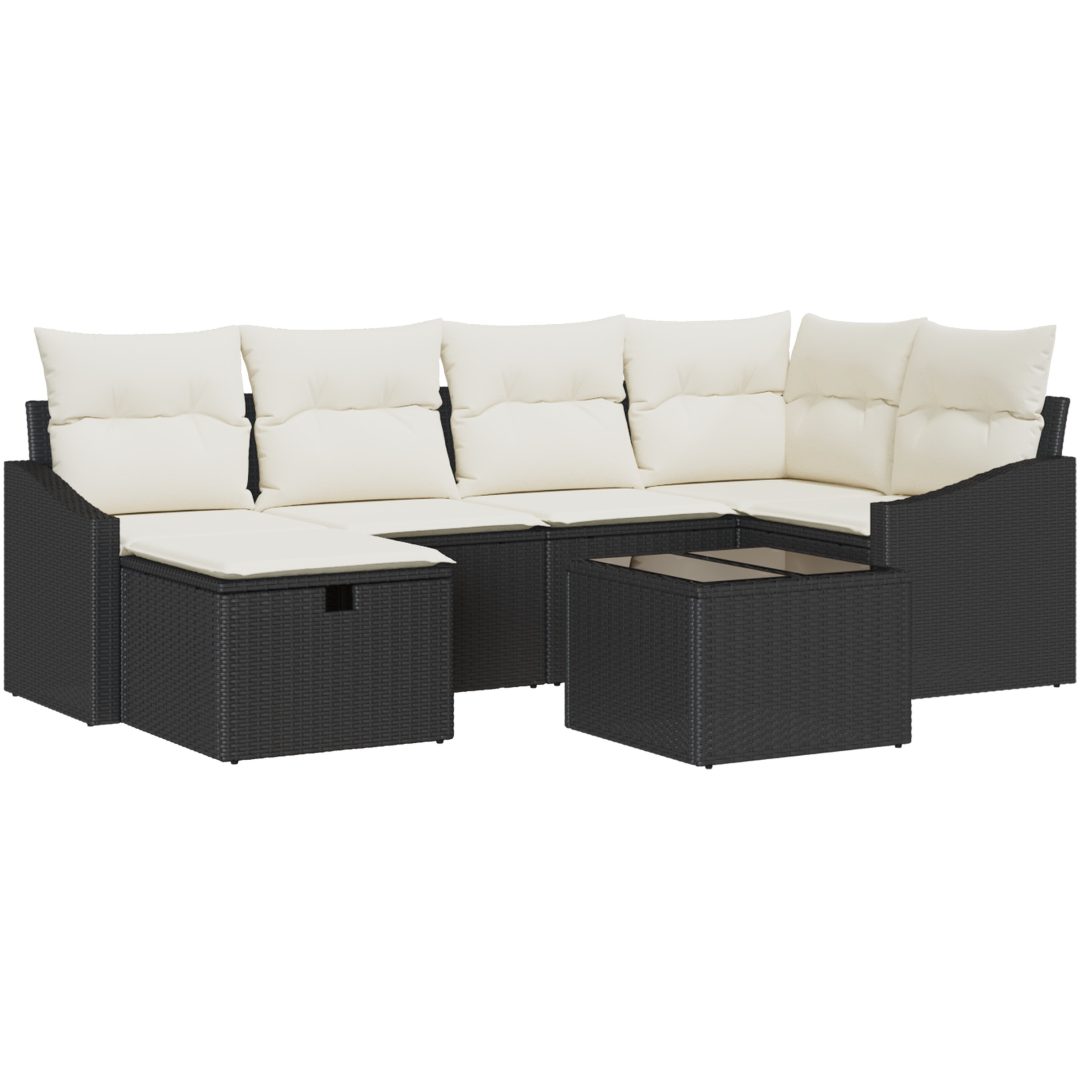7-delat trädgårdsoff-set med kuddar Svart Poly Rottin vidaXL 55 x 62 x 69 cm – bild 2