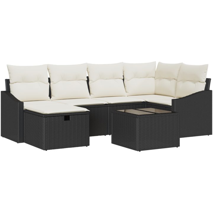 7-delat trädgårdsoff-set med kuddar Svart Poly Rottin vidaXL 55 x 62 x 69 cm – bild 2