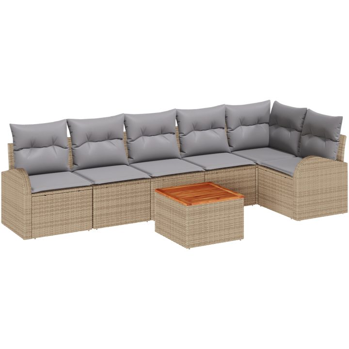 7-delat trädgårdsoffakitet med kuddar Beige Poly Rottning Akacia vidaXL 55 x 55 x 37 cm – bild 2