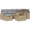 7-delat trädgårdsoffapaket med kuddar Beige Poly Rattan vidaXL 100 x 55 x 73 cm – miniatyr 2