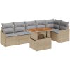 7-delat trädgårdsoffas med kuddar beige poly rattan akacia vidaXL Stor – miniatyr 2