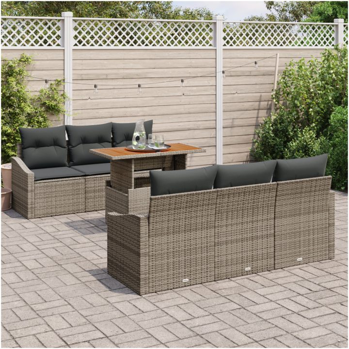 7-delat trädgårdsoffas med kuddar Grå Poly Rattan vidaXL 100 x 55 x 73 cm – bild 3