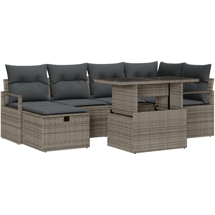 7-delat trädgårdsoffas med kuddar grått poly rattan vidaXL Stor – bild 2