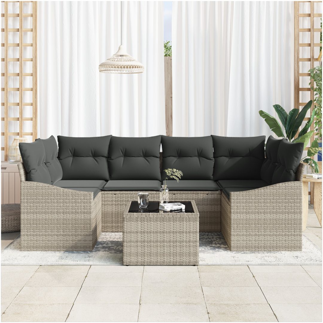 7-delat trädgårdsoffas med kuddar ljusgrå poly rattan vidaXL 55 x 55 x 37 cm – bild 3