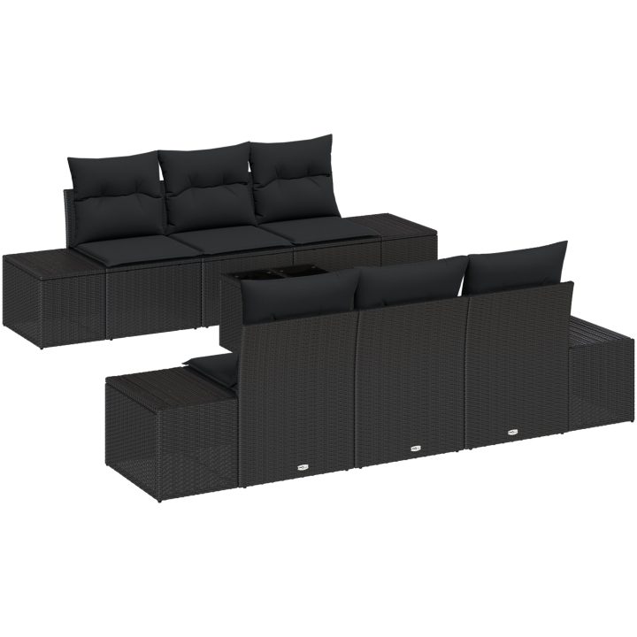 7-delat Trädgårdsoffas med kuddar svart poly rattan vidaXL 55 x 55 x 37 cm – bild 2