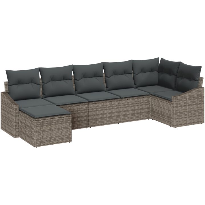 7-delat trädgårdsoffaset med dynor grå poly rotting vidaXL 288.5 x 123.5 x 85 cm – bild 2