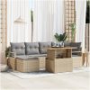 7-delat trädgårdsoffaset med kuddar beige poly rattan akacia vidaXL Stor – miniatyr 1