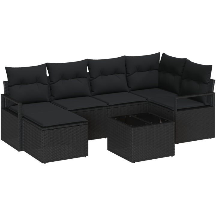 7-delat trädgårdsoffaset med kuddar Beige Poly Rotting vidaXL Stor – bild 2