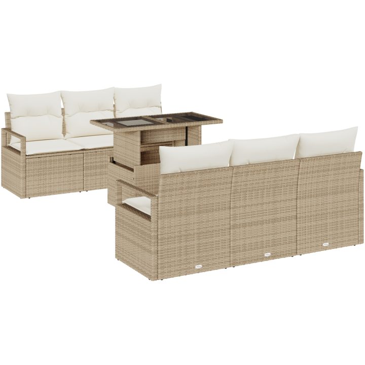 7-delat trädgårdsoffaset med kuddar Beige Poly Rottning vidaXL Stor – bild 2