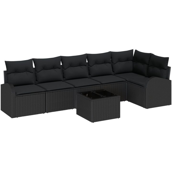 7-delat trädgårdsoffaset med kuddar beige polyrotting vidaXL 55 x 55 x 37 cm – bild 2